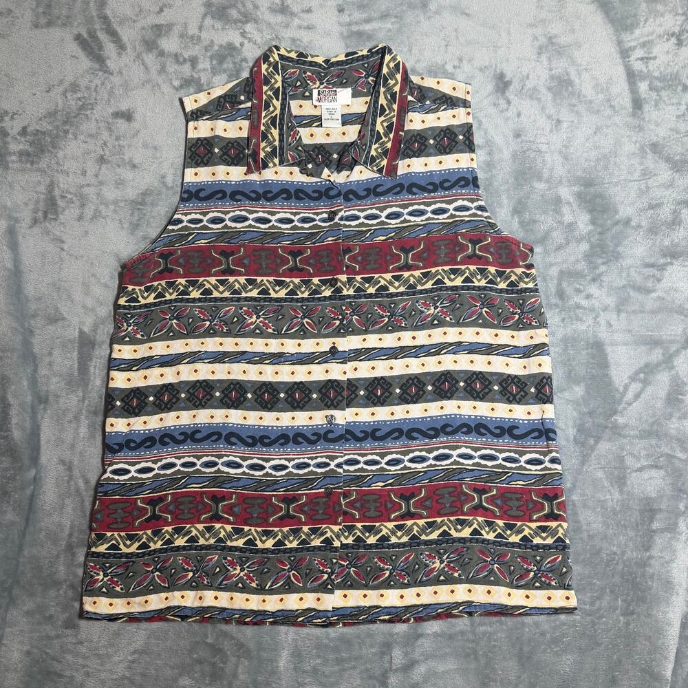 womens top Sara Morgan L Silk Sleevless Geometric L Button Down100